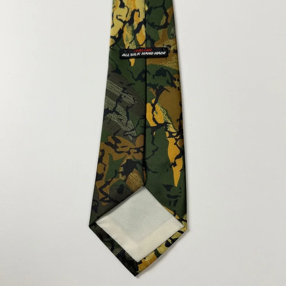 Italian Green Camo Abstract Hand Made Silk‎ Tie